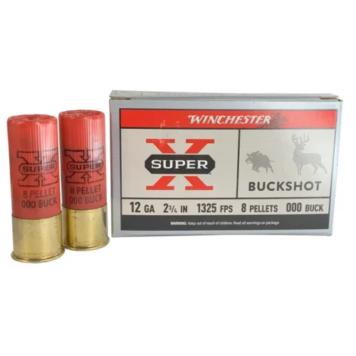 Winchester Ammunition, Super-X , 12 Gauge, 000 Buckshot, 2.75 inch, 8 Pellets, 1325fps, 5-rounds